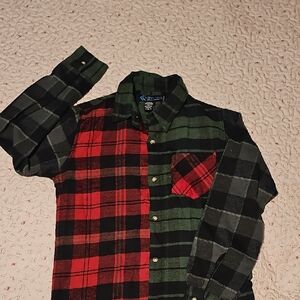 Boys Patchwork Plaid Shirt - Red and Green